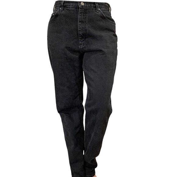 Vintage Lee Jeans 14 Long Black Tapered High Waist Union Made - Picture 14 of 14